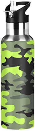 Camuflagem Glraphy Camo de 20 onças Botão de água, garrafa de água com aço inoxidável isolado de palha, para correr, caminhar, viajar