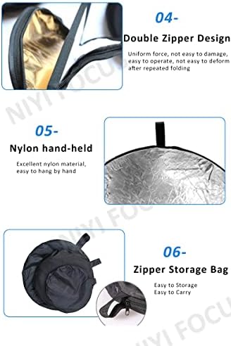 Niyi 24 60cm 5 em 1 alça fotográfica Kit refletor refletor de refletor difusor kit multi-disco Portátil Silver colapsível,