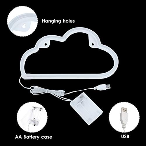 Kaq-Warm White Cloud Light Neon Lights Sinais de néon, Battery Operated e USB LED LED NEON NEON Luz para quarto, festa, lâmpada