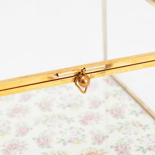 Caixa de jóias de vidro pequeno de Zodaca para lembranças com moldura de metal dourado, tampa da dobradiça, design floral vintage