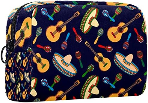 Bolsa de maquiagem tbouobt bolsa de bolsa cosmética bolsa bolsa com zíper, cartoon mexicano ukulele music guitar