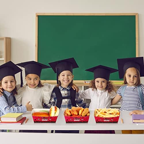 50 PCS Graduação lanche bandejas de alimentos descartáveis ​​parabéns parabéns papel alimentos bandejas de pipoca de pipoca