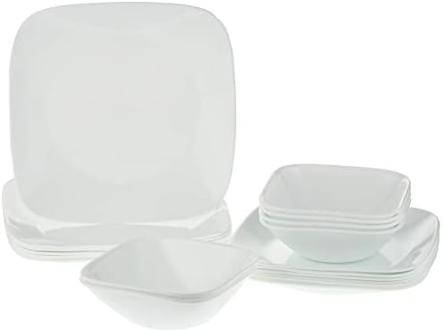 Corelle Square Pure White de 18 peças Conjunto de utensílios, serviço para 6