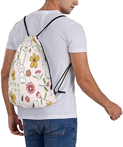 Saco de cordão de cordão de coelho-ripa-rosa-rosa-pink-floral-leaster saco sackpack mochila para homens meninas