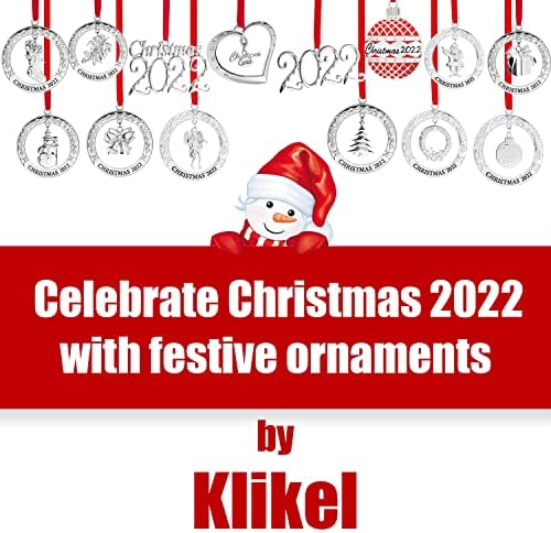 Ornamento de Natal de Klikel 2022 - Ornamento de Natal de prata brilhante 2022 Wreath With Gift Box - Datado de 2022 Ornamento