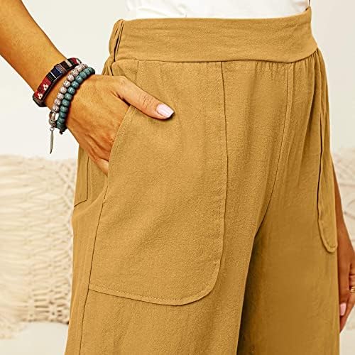 Calças casuais femininas para mulheres de verão, cintura alta da cintura alta de tamanho grande de algodão casual