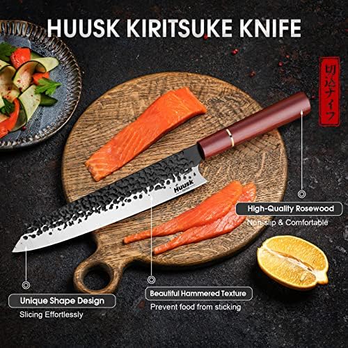 Huusk Kiritsuke Chef Knife Professional 9 pacote com faca de açougueiro pesado com bainha para casa, acampamento, churrasco