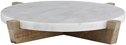 Santa Barbara Design Studio Table Sugar Round Marble Bandey com suporte de madeira de manga, 11 polegadas, carvão vegetal