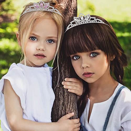 Kilshye Princesa Silver Tiara e Crown Pink Crystal Tiaras Girls Concurso Coroas de Rhinestone Birthda