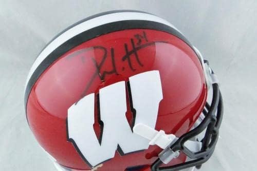 Derek Watt assinou Wisconsin Red com Black Stripe Schutt Mini capacete -JSA W Auth - Mini capacetes da faculdade autografados