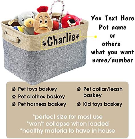 Lixeira de cesta de armazenamento de brinquedos de cães Guk com nome do animal de estimação personalizado - caixa de armazenamento retangular Organizador de tórax para brinquedos para cães, roupas para cães, vestuário para cães e acessórios