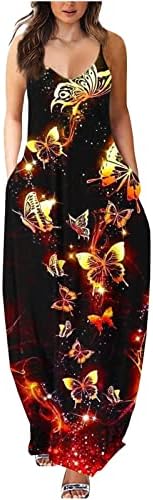 Vestido maxi de borboleta de pulseira feminina com cinta de borboleta longa com bolsos casuais Vestidos de balanço
