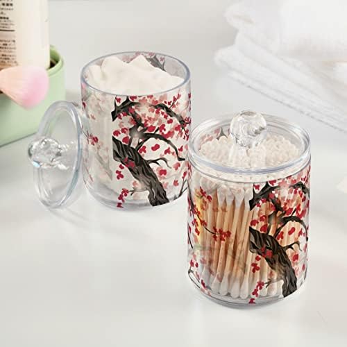 INNEWGOGO Cherry Blossom Spring Spring 2 Pack Cotton Swab Ball Holder Dispensador Lata de bancada de plástico com