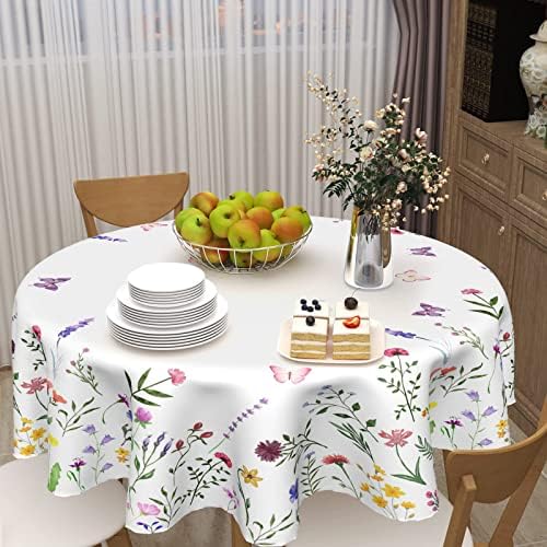 Toca de mesa de mesa floral redonda de primavera de kawani 60 polegadas de 60 polegadas de flores silvestres Tabela de borboleta de mesa de borboleta Rústico Capas de poliéster da fazenda vintage rústica Decorativa para férias de Páscoa Festa de jantar de cozinha externa interna