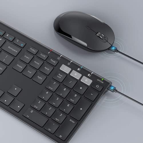 O teclado Bluetooth e a combinação de mouse - teclado recarregável sem fio de vários dispositivos e conjunto de mouse, teclado de tamanho completo Ultra Slim, para Windows/Mac OS/iOS/Android