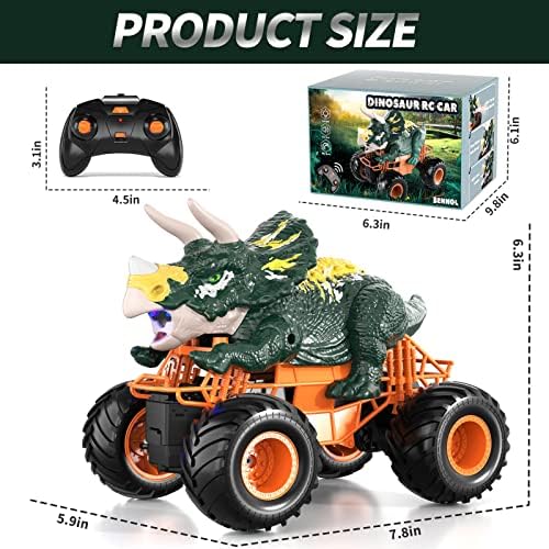 Carro de dinossauro de controle remoto de bennol para garotos crianças, brinquedos de caminhão de dinossauros de 2,4 GHz RC para
