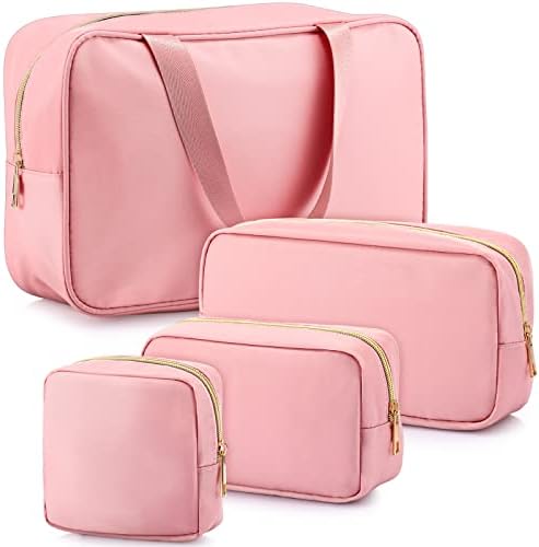 Hillban 4 peças Viagem Bolsa de maquiagem de nylon Conjunto de bolsas de cosméticos Preppy Nylon Bolsa de zíper cosméticos