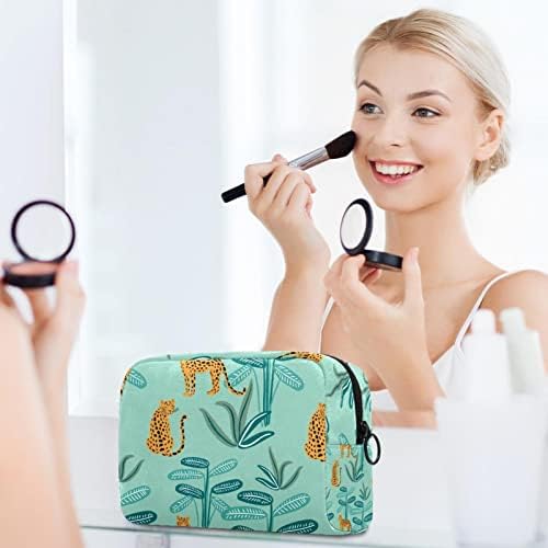 Tbouobt Bolsa cosmética para mulheres, bolsas de maquiagem Bolsa de higiene pessoal espaçosa presente de viagem, desenho animado da floresta de leopardo animal