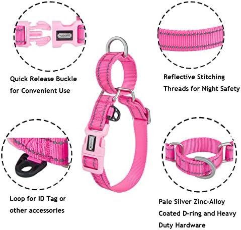 Colarinho de martingale reflexivo para cães com fivela rápida colarinho de liso de nylon de nylon rápido para facilitar a caminhada, rosa quente