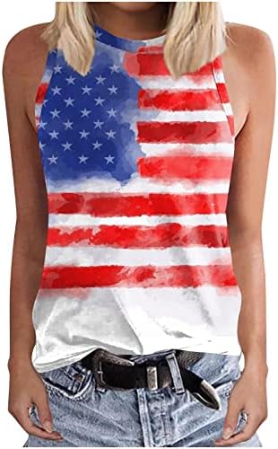 American Flag Tank for Women USA Flag Tops Tops Graphic Casual Tees camisetas 2023 Tampa do pescoço redondo de verão