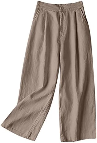 Miashui feminino calça ternos de lápis casual calça elástica de bolso de bolso respirável calça feminina de algodão solto