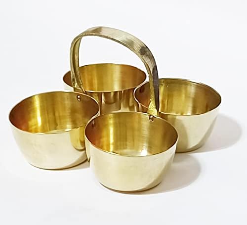 Parijat Handicraft Brass Chowmukh Haldi Kumkum Holder Brass Pooja Acessórios Brass Small Chowmukh 4 tocador