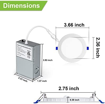 Pacote de 4 pacote de 3 polegadas 5ccc Ultre-Fino LED Luz de teto com caixa de junção, 2700k/3000k/3500k/4000k/5000k