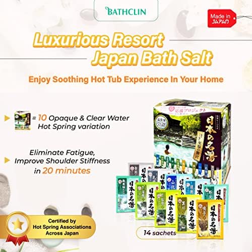 Bathclin japonês rico em pó de sal em minerais para crianças e adultos [28 pacotes x30g], ingredientes ativos gentis e naturais seguros para bebê com mais de 3 meses de idade, conjunto de banho em família, tratamento de banho quente de spa em casa