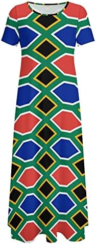 Resumo da África do Sul Flag de vestido longo feminino Crewneck maxi vestidos casuais