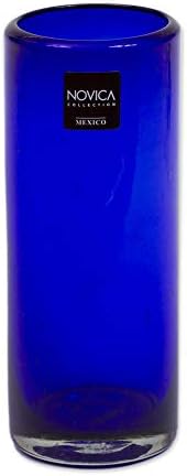 Novica Artisan Crafado Blue escuro de vidro reciclado Mão soprada com copos de bebida, 13 oz. 'Cobalto puro'