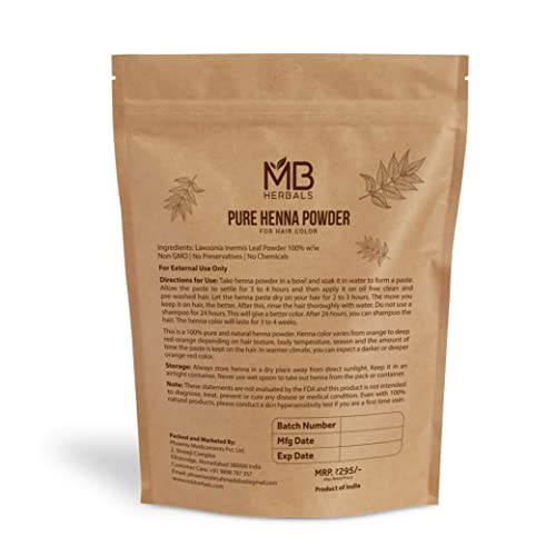 MB Herbals Henna Powder 8 oz / 0,5 lb | Pó de henna puro e natural, nada adicionado | Para a cor natural do cabelo