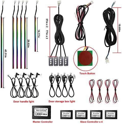 Luzes de carro interiores de acrílico DreamColor, acessórios para carros webupar 18 em 1 luz LED de carro com controle