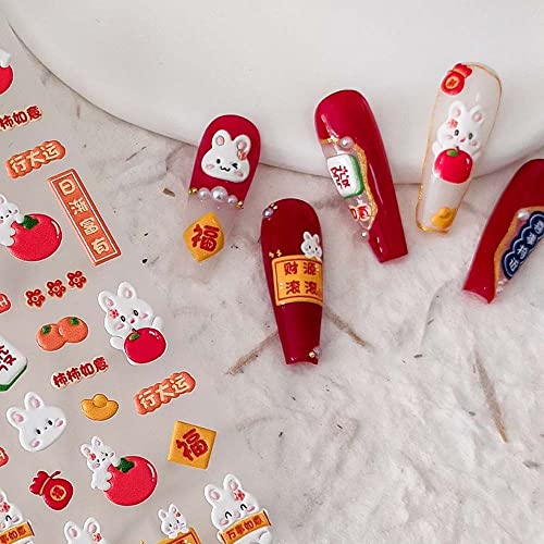 Decalques de unhas de coelho Fashion Cartoon Starters de unhas chineses Ano Novo Ano Nail Art Manicure