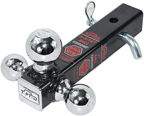 Toptow 64173hp Trailer Hitch Tri Ball Mount com pino de engate de 5/8 polegadas, bolas cromadas, cabos para receptores de