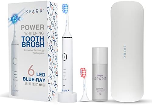 Pacote de clareamento dos dentes Sparx, incluindo escova de dentes elétrica, creme dental para correção de cor e caixa de viagem -