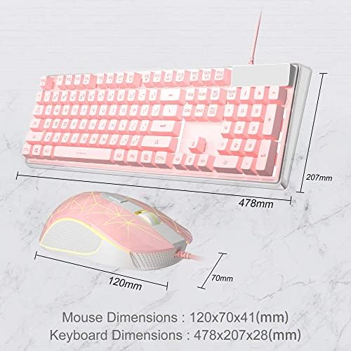 Teclado de jogos com fio e combinação de mouse, teclado de jogo de retroilumação de LED com tampa de cristal, 7 cores LED Backlit Gaming Mouse 3200 DPI para PC Gamer Computer Desktop