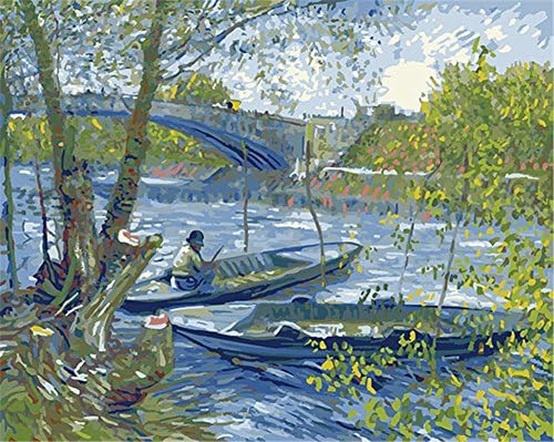 Yeesam Art Paint by números para adultos famosos pinturas, pesca na primavera por van gogh 16x20 polegadas de linho de linho