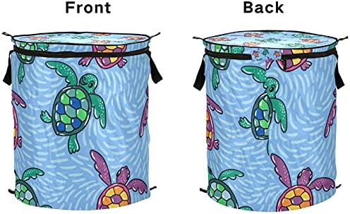 Tartarugas oceânicas Pop up up lavanderia cesto com tampa de zíper cesta de roupa dobrável com alças Organizador de roupas