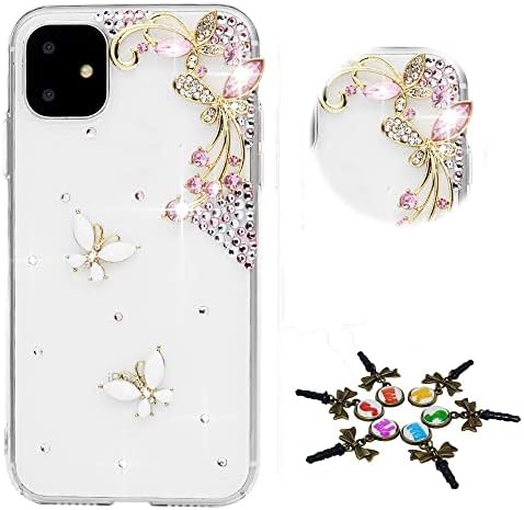STENES Sparkle Phone Caixa Compatível com iPhone 12 Case - Stylish - 3D Bling Handmade Bling Casal Night Owl Flowers Rhinestone