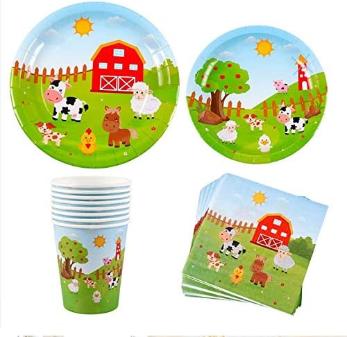 Jevenis 33 PCs Farm Animals Supplies Fart Animals Placas de festa e Banner de Animais de Animais da Fazenda de Guardanapo