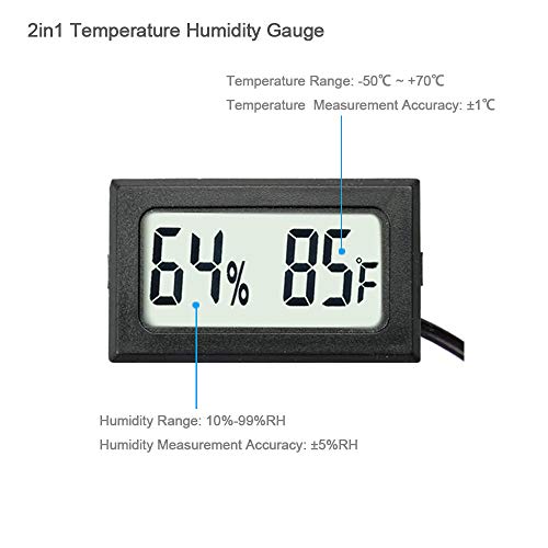 VEANIC MINI MINI HYGROMEMETROMEMENTO DIGITAL DIGITO COM SONCE GRANDE Número LCD Exibir temperatura Fahrenheit Medidor de umidade para incubador de réptil Terrarium Humidor Guitarra Greenhouse Greenhouse