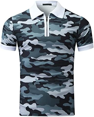 XXBR ZIPPER CHAMISTAS Polo para homens, Camo de verão impressão Slim Fit Sleeve Sleeve camiseta zip pescoço negócio