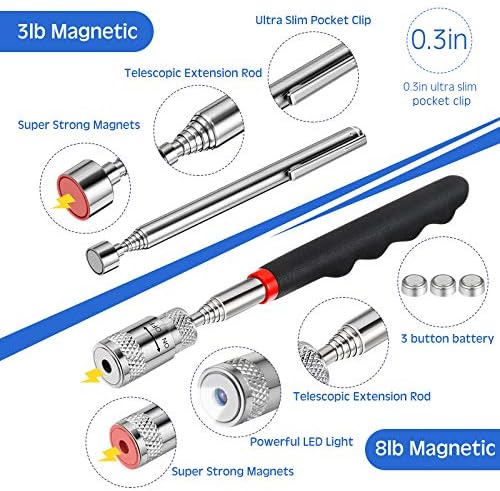 4 peças Ferramentas de captação de ímã telescópicas incluem ferramenta de captação de ímã de 8 lb gadgets magnéticos flexíveis