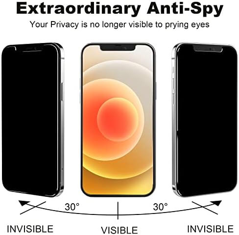 Ewuonu 2 pacote iPhone 12/12 Protetor de tela de privacidade Pro [6,1 polegadas], vidro temperado de dureza 9H, privacidade anti-spy 30 °, toque sensível, amigável para casos