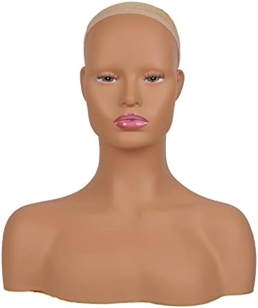Cabeça realista do manequim feminino sem maquiagem para praticar maquiagem DIY - cabeça de manikin com ombro para peruca/jóias/maquiagem/chapéu/tela de sol