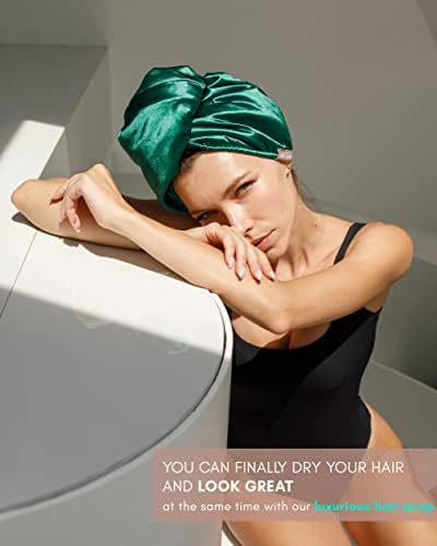 SMPL Objetos Toalha de cabelo de microfibra, toalha de turbante de cabelo encaracolado de camada dupla para mulheres - Toalha de secagem de cabelo cetim para cabelos encaracolados