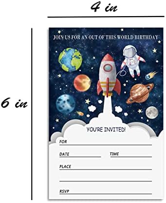 Convites de festas de aniversário do astronauta Rocket Ship Kids, convites de aniversário de menino do espaço sideral,
