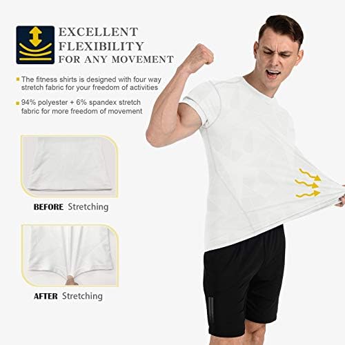 Camisa atlética masculina, manga curta executando a camiseta de ginástica de ginástica respirável para trepade