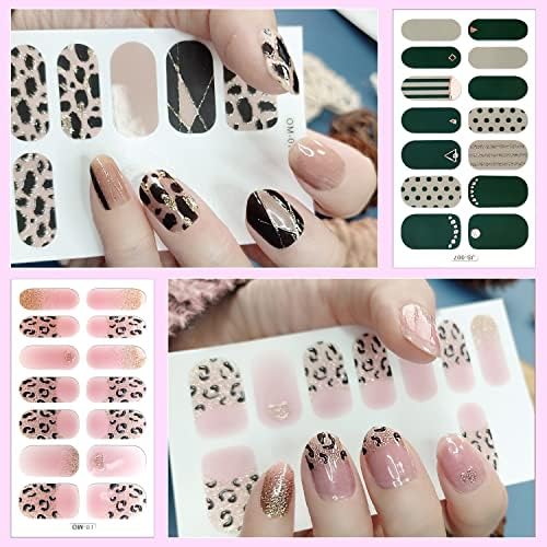 Danneasy 30 lençóis tiras de esmalte para mulheres envolturas de unhas cheias Gels pregos tiras de mármore leopardo auto adesivo