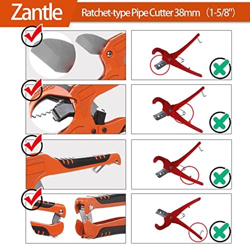 Zantle Ratchet Tubo e cortador de tubos do tipo Ratchet para cortar O.D. Mangueiras plásticas e tubos de encanamento de pex, PVC e PPR de até 1-5/8 , ideais para trabalhar em casa e encanadores